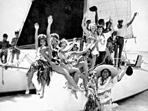 The launch party for the Manu Kai, the first modern catamaran, 1947
